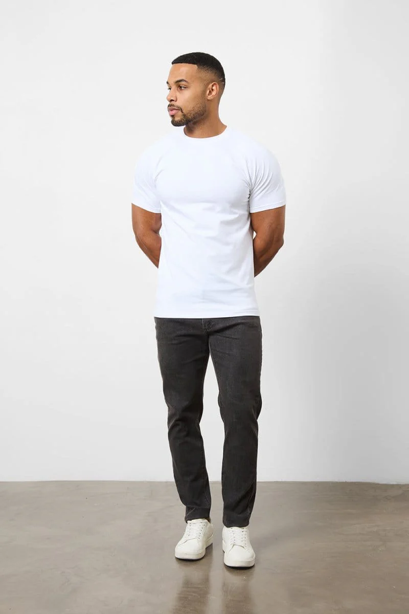 3 Pack Muscle Fit Crew Neck T-Shirt in Sage/ White/ Sand - Image 5