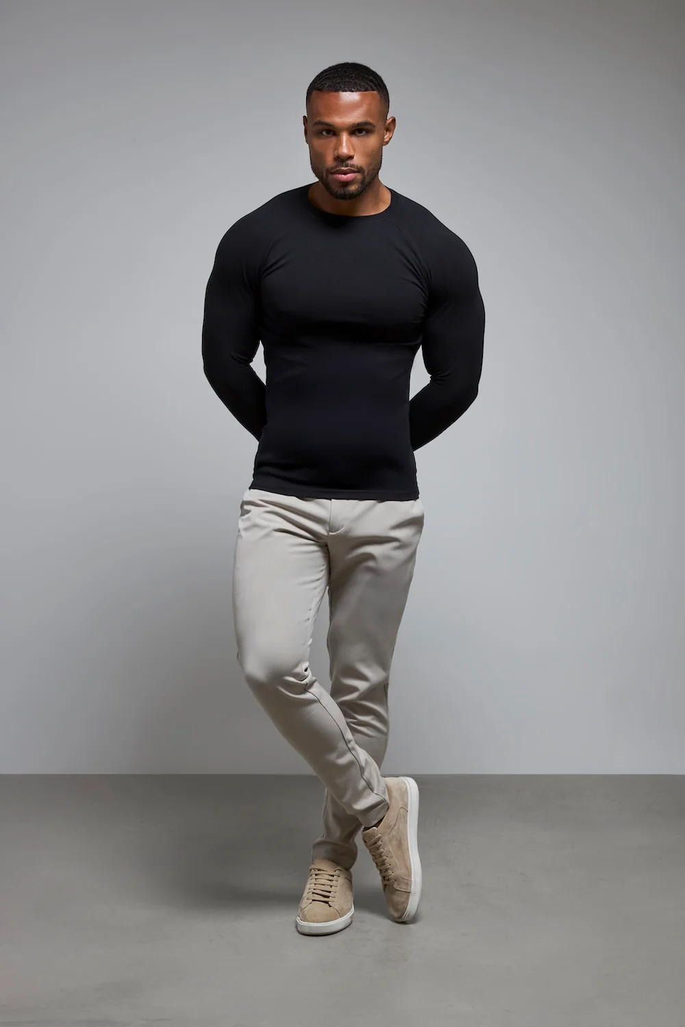 Muscle Fit Long Sleeve T-Shirt in Black - Image 3