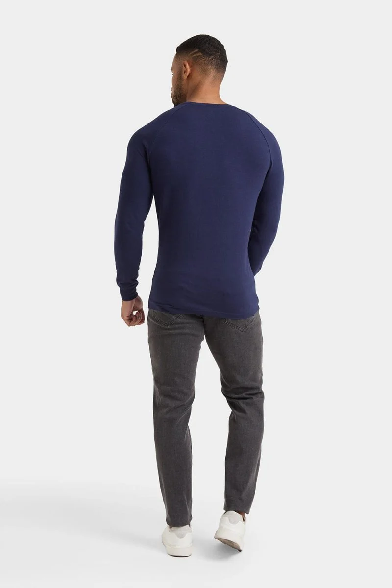 Muscle Fit Long Sleeve T-Shirt in Navy - Image 7