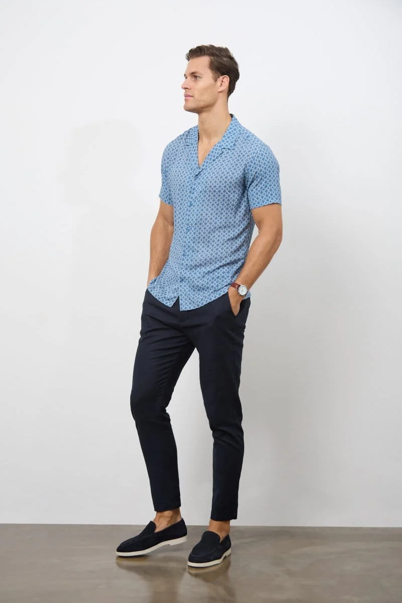 Printed Shirt in Slate Blue/White Circle Geo - Image 2