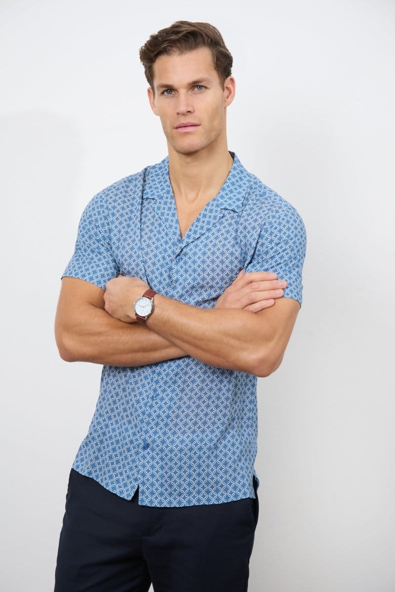 Printed Shirt in Slate Blue/White Circle Geo - Image 4