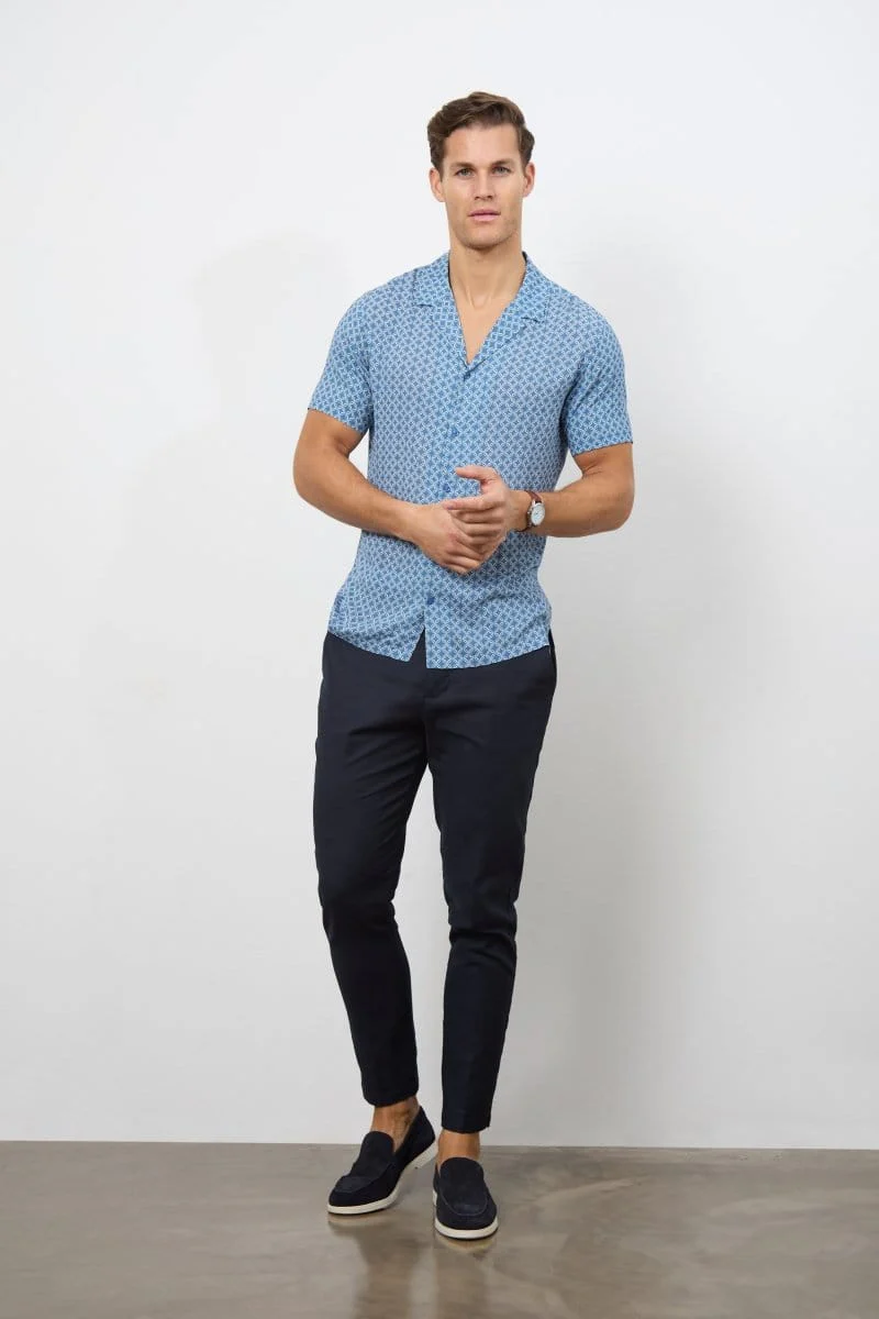 Printed Shirt in Slate Blue/White Circle Geo - Image 5