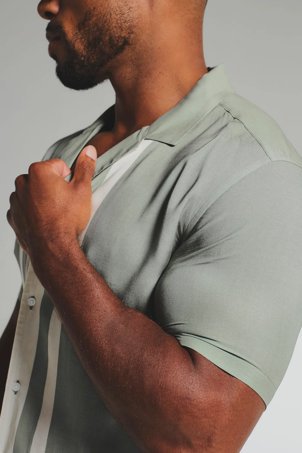 Colour Block Border Shirt in Sage and Cream - Image 2