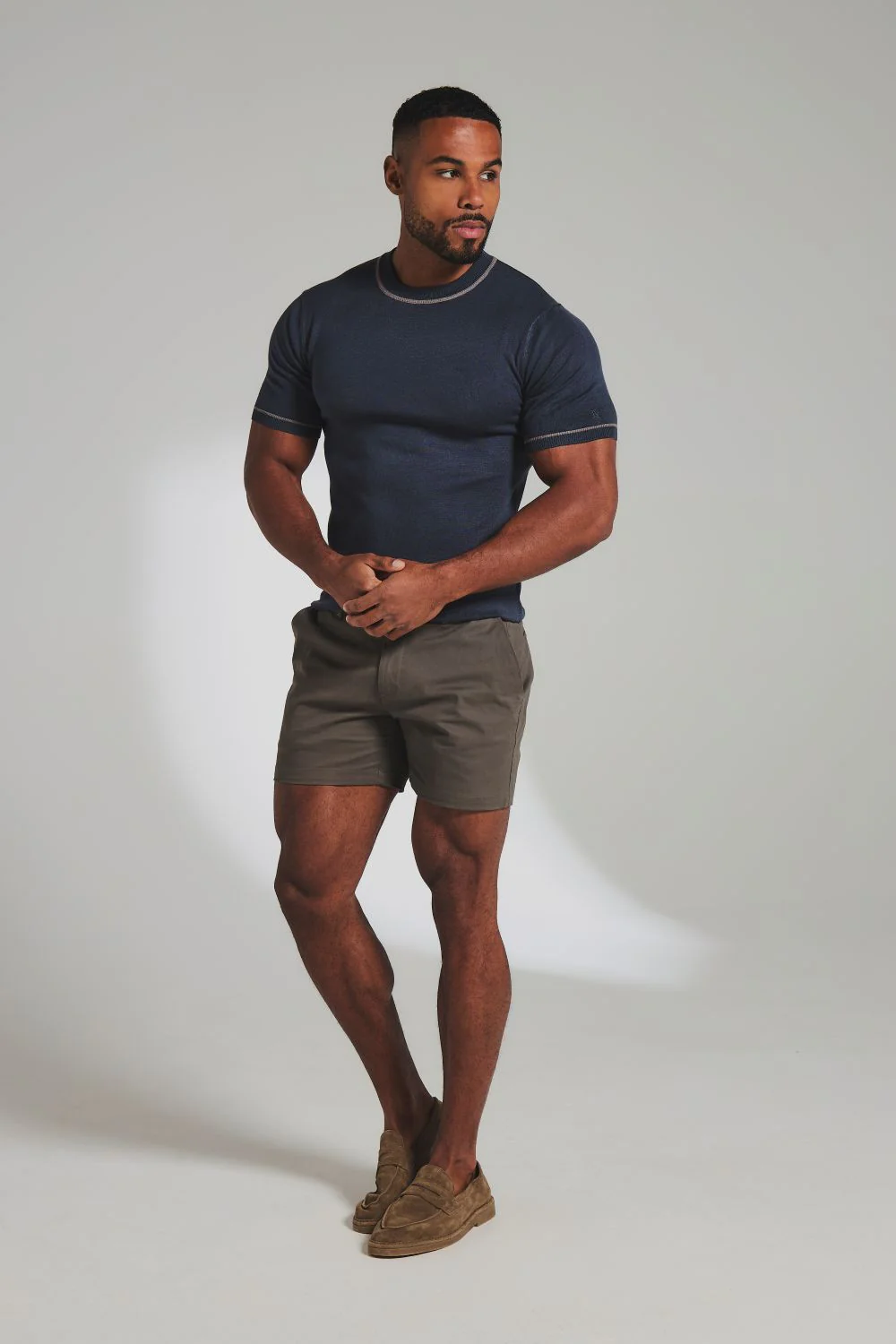 Contrast Tipped Knitted T-Shirt in Steel Blue and Grey - Image 3