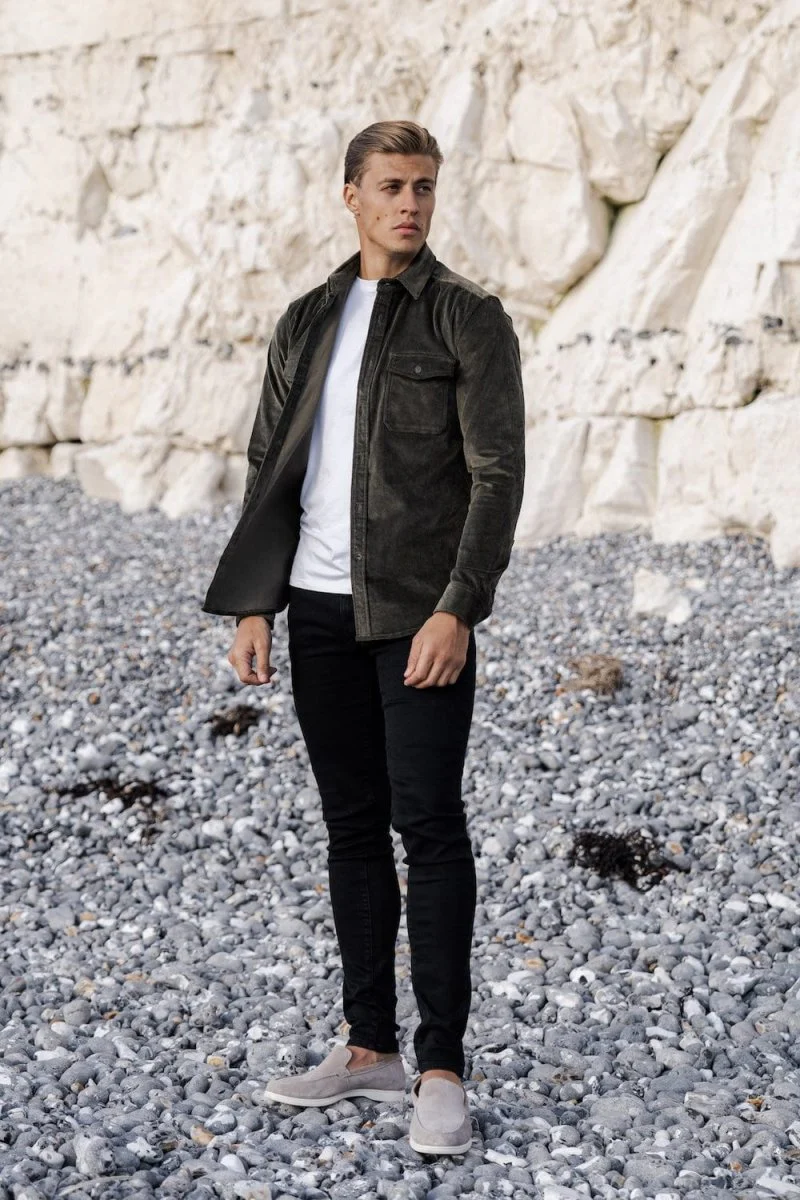 Cord Overshirt in Olive Green - Image 3