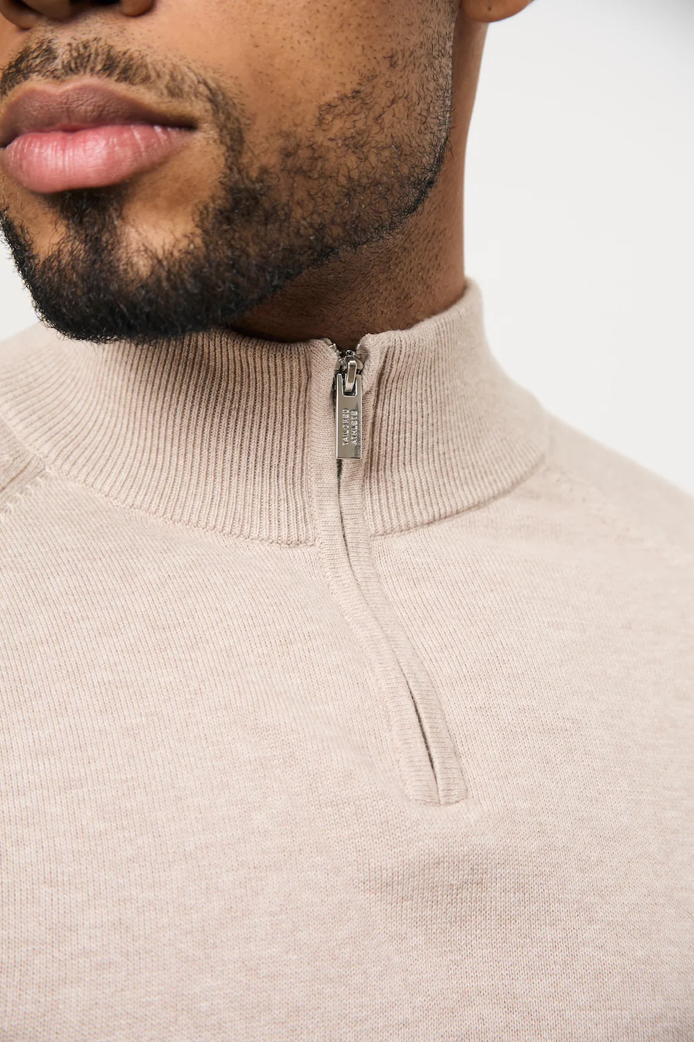 Pure Cotton Knitted Half Zip Neck Jumper in Neutral Marl - Image 5