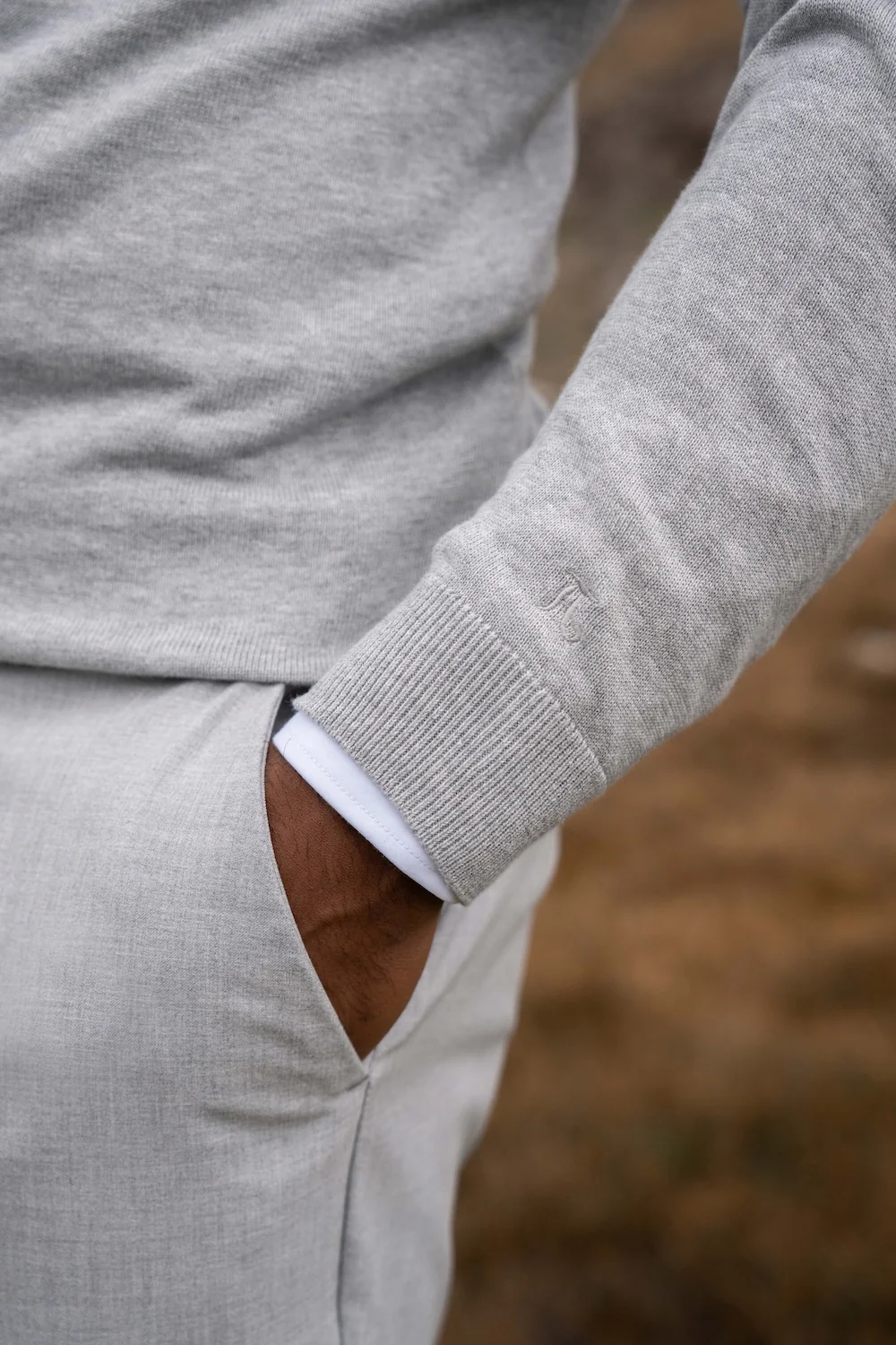 Pure Cotton Knitted Half Zip Neck Jumper in Silver Grey Marl - Image 5