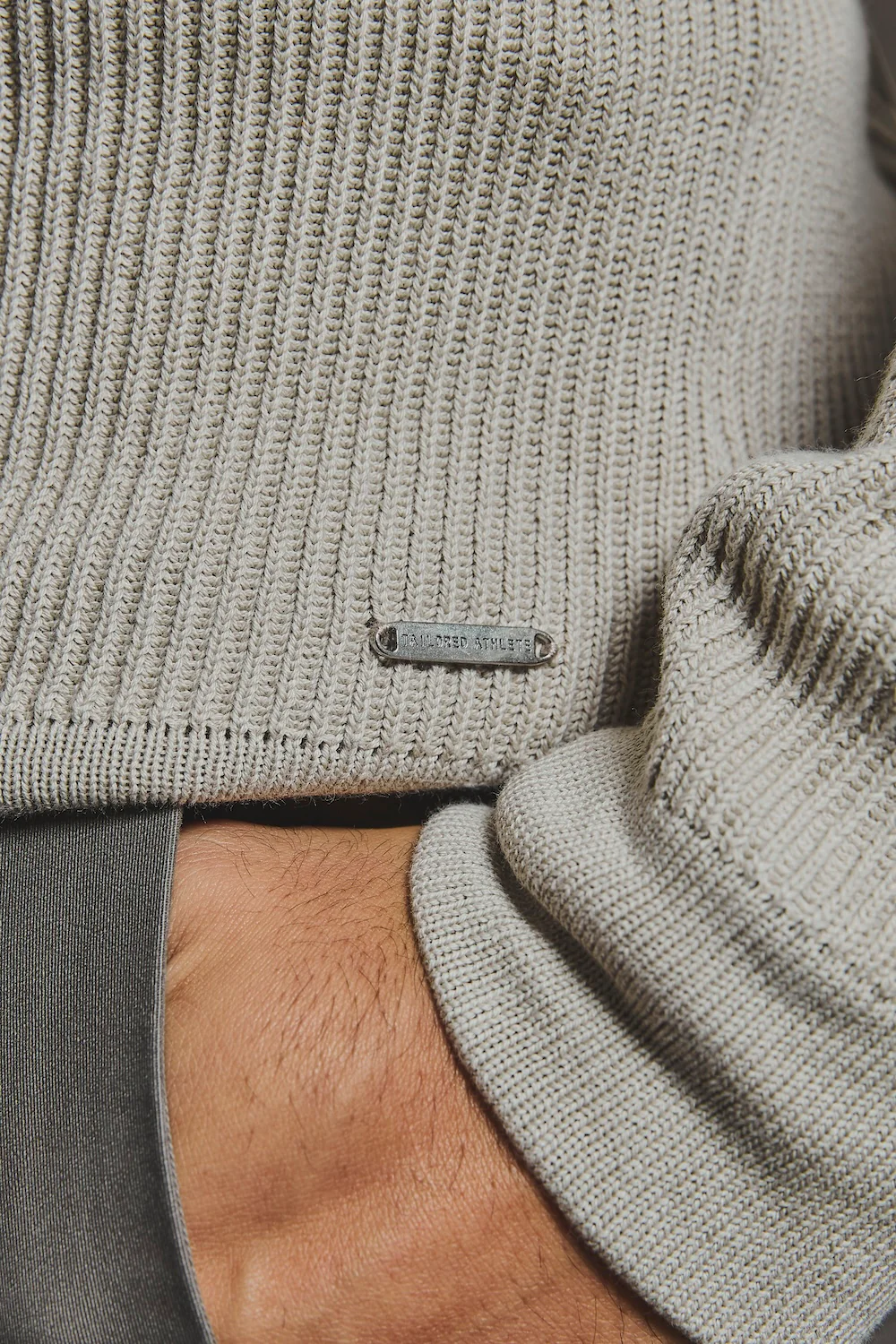 Cotton Textured Knitted Half Zip Polo Shirt in Stone - Image 5