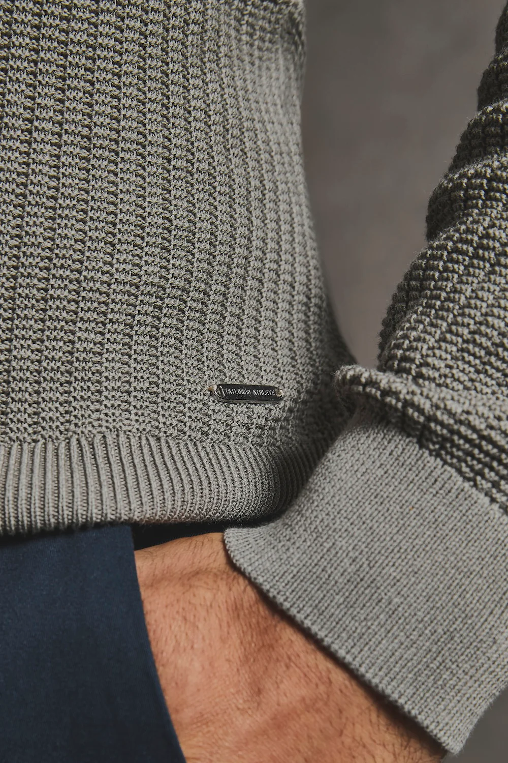 Cotton Textured Knitted Open Collar Polo Shirt in Mole - Image 6