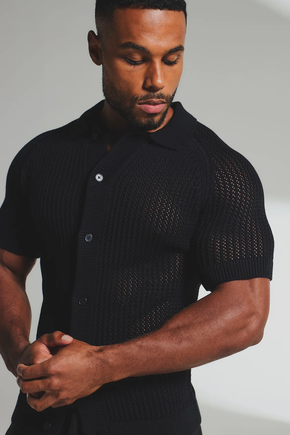 Crochet Knitted Shirt in Black