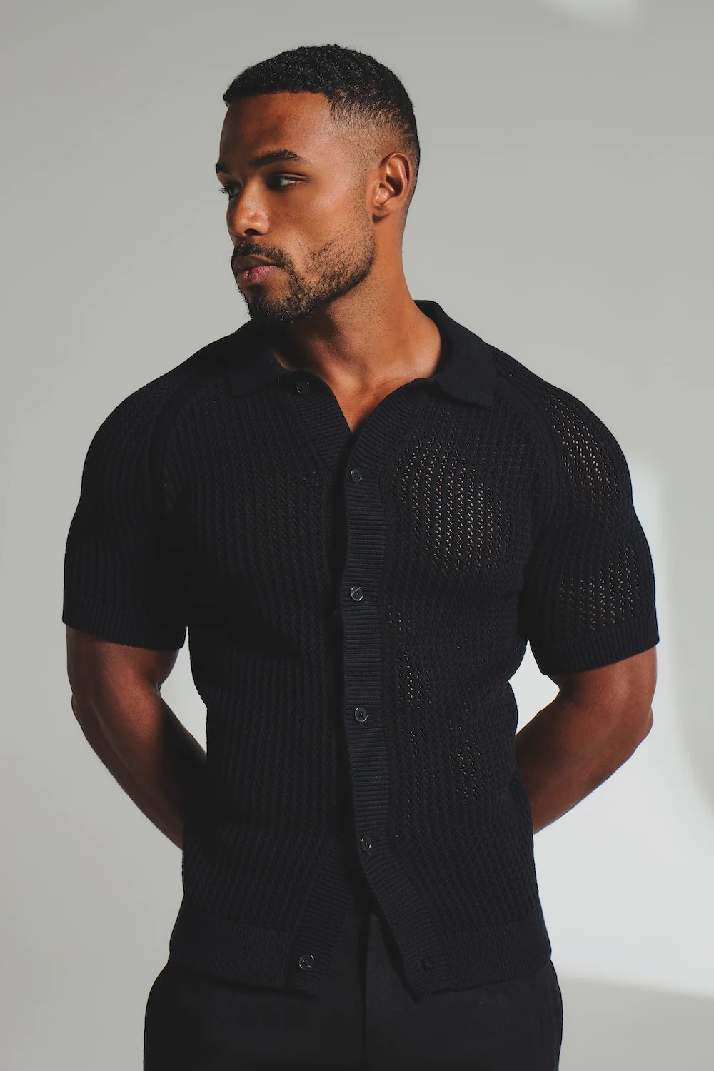 Crochet Knitted Shirt in Black - Image 2