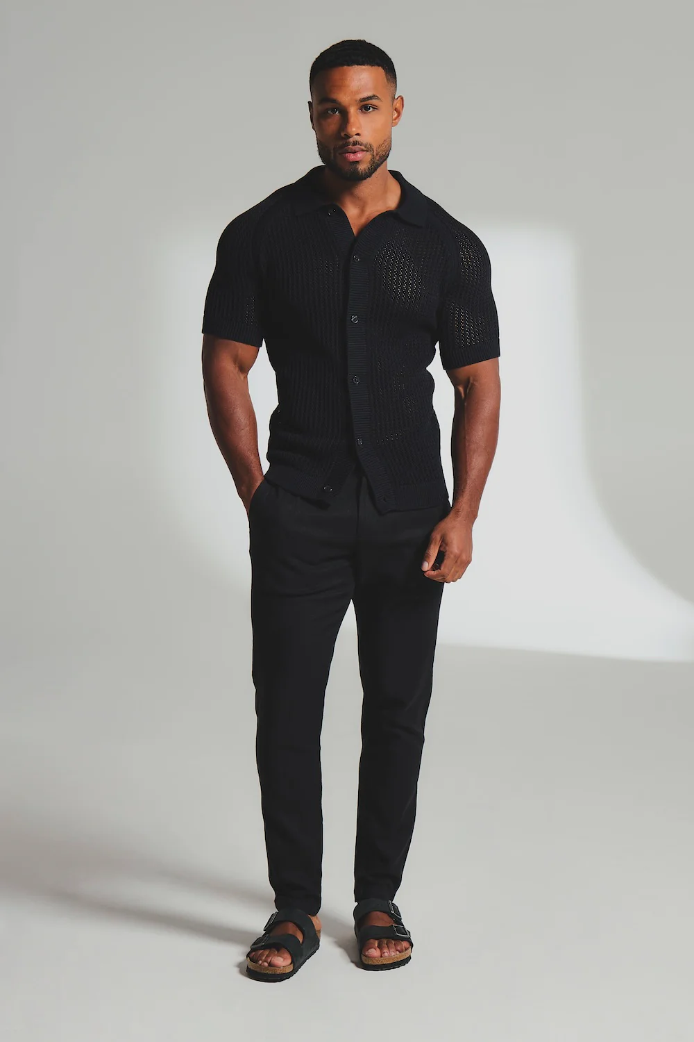 Crochet Knitted Shirt in Black - Image 4