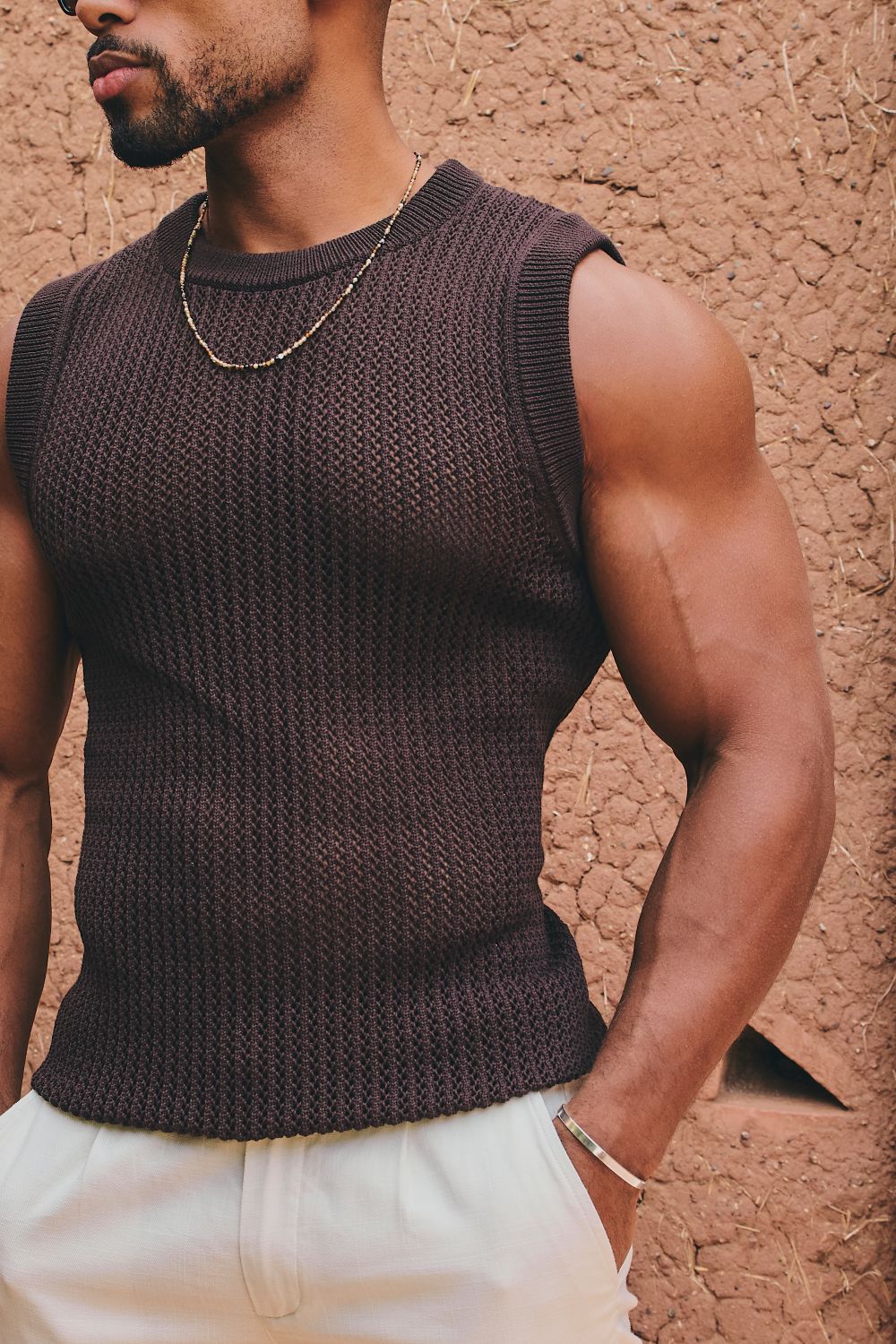 Crochet Knitted Vest in Chocolate - Image 4