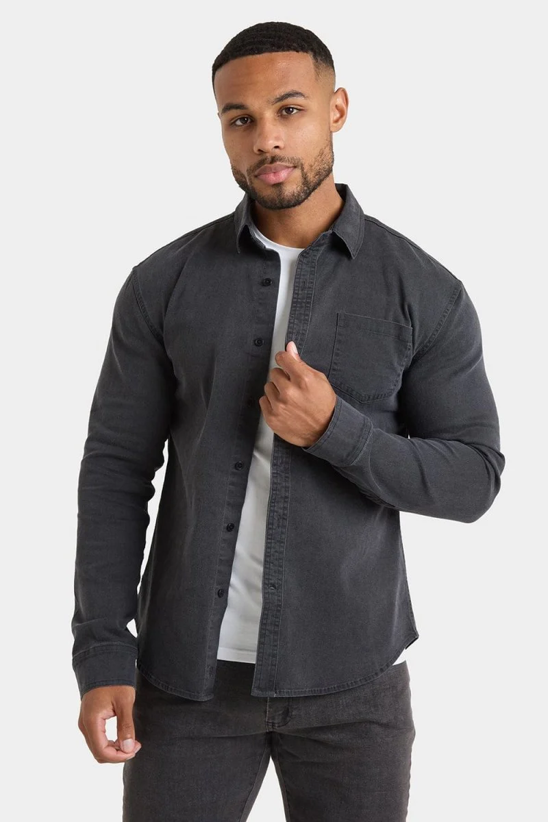 Denim Shirt in Dark Grey - Image 4
