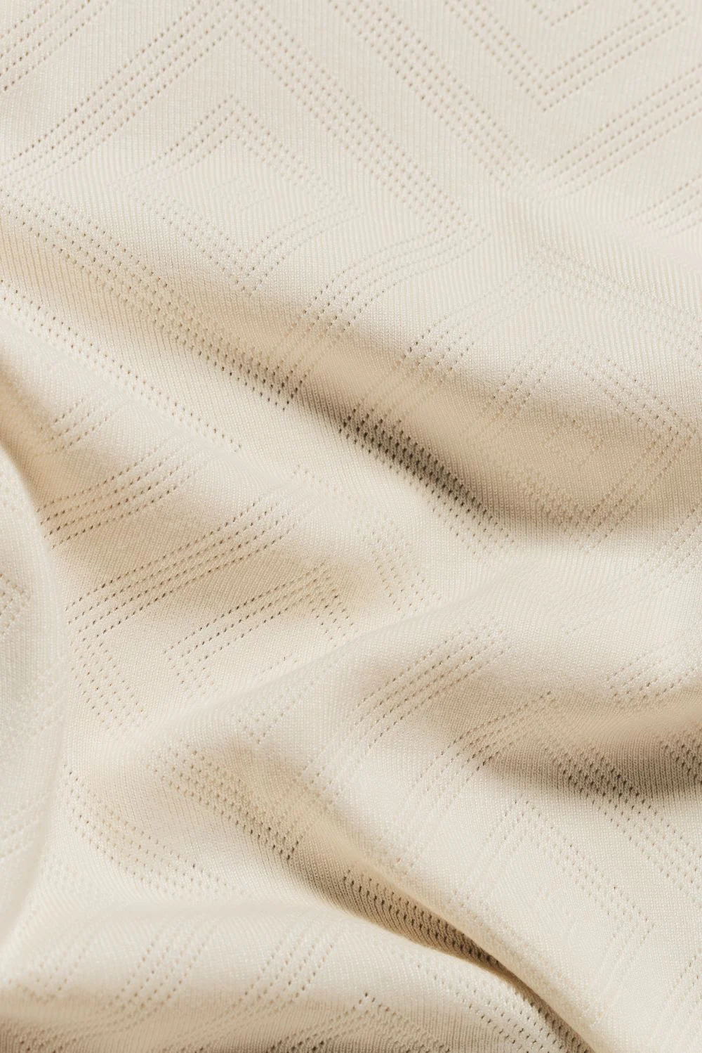 Diamond Jacquard Revere Collar Knitted Shirt in Ecru - Image 7