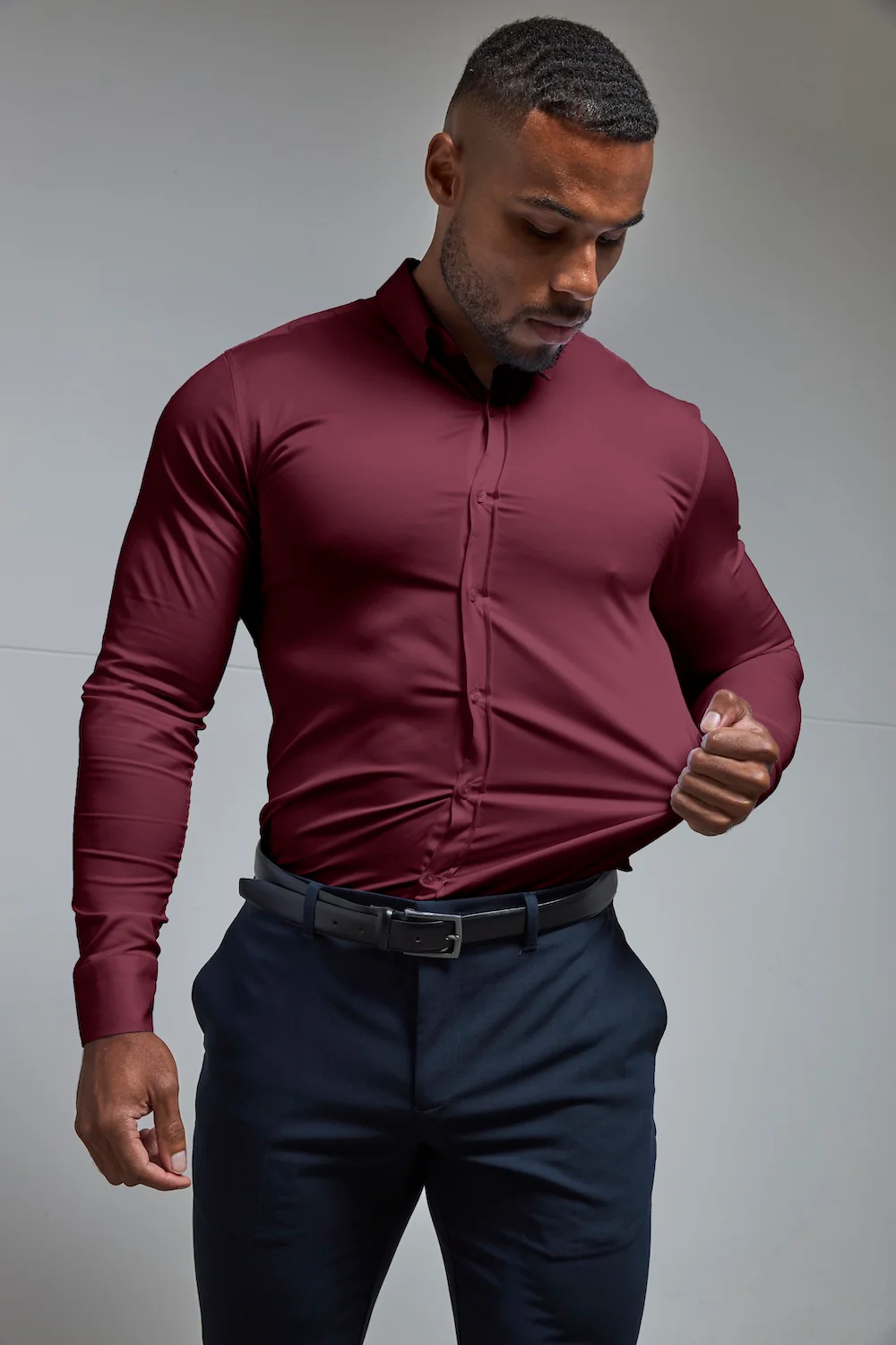 Muscle Fit Dress Shirt in Burgundy - Image 6