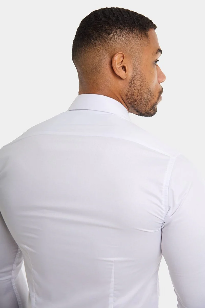 Muscle Fit Cutaway Collar Shirt in White - Image 6