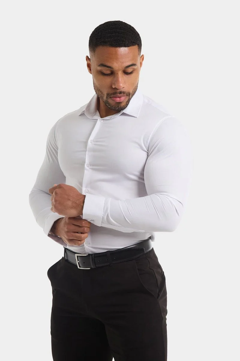 Double Cuff Shirt in White - Image 4