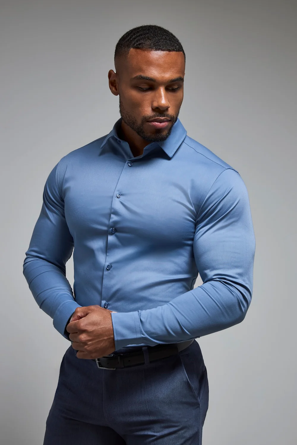 Muscle Fit Dress Shirt in Steel Blue - Image 5