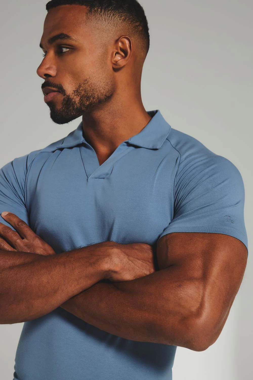 Essential Jersey Buttonless Polo Shirt in Airforce - Image 2