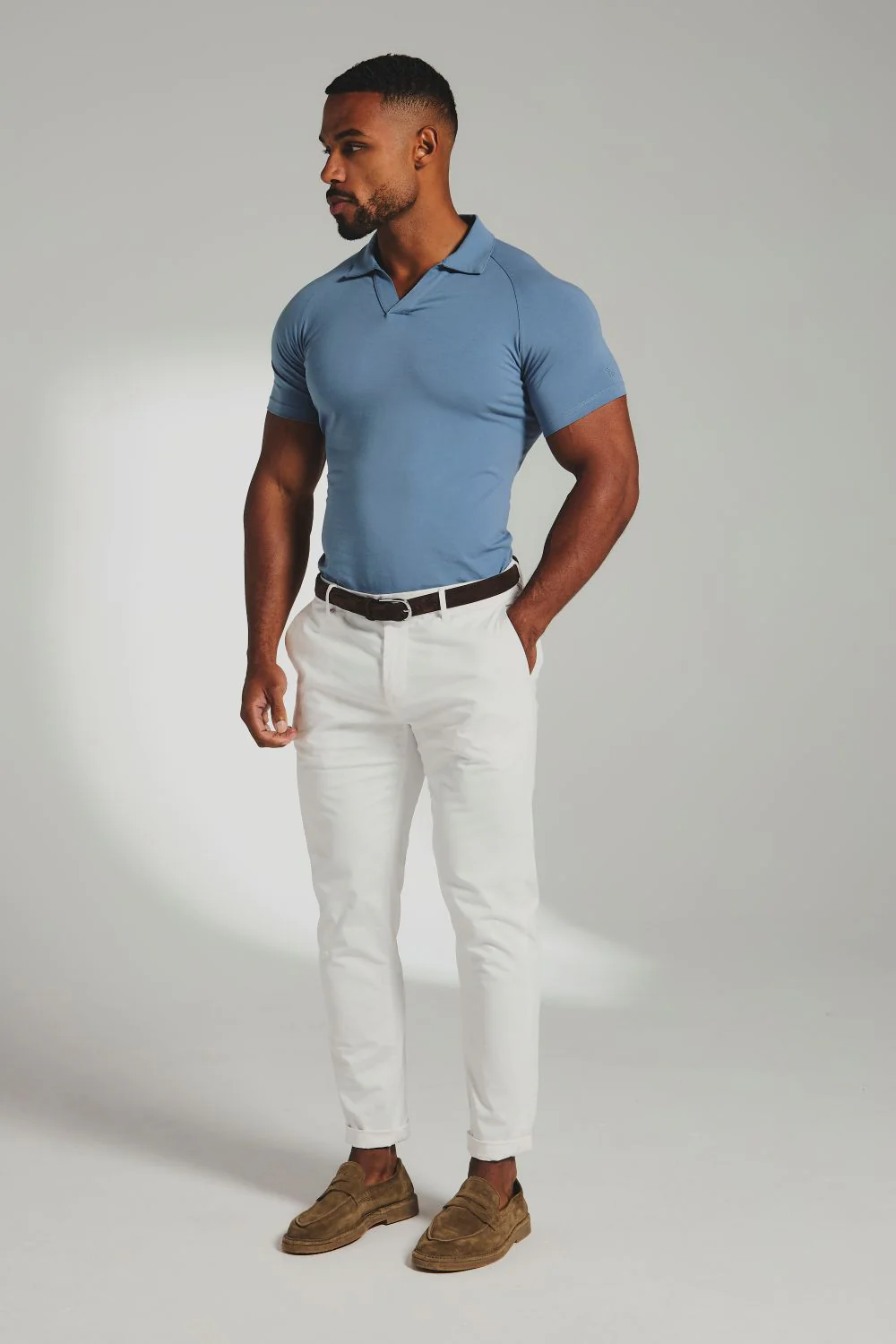 Essential Jersey Buttonless Polo Shirt in Airforce - Image 3