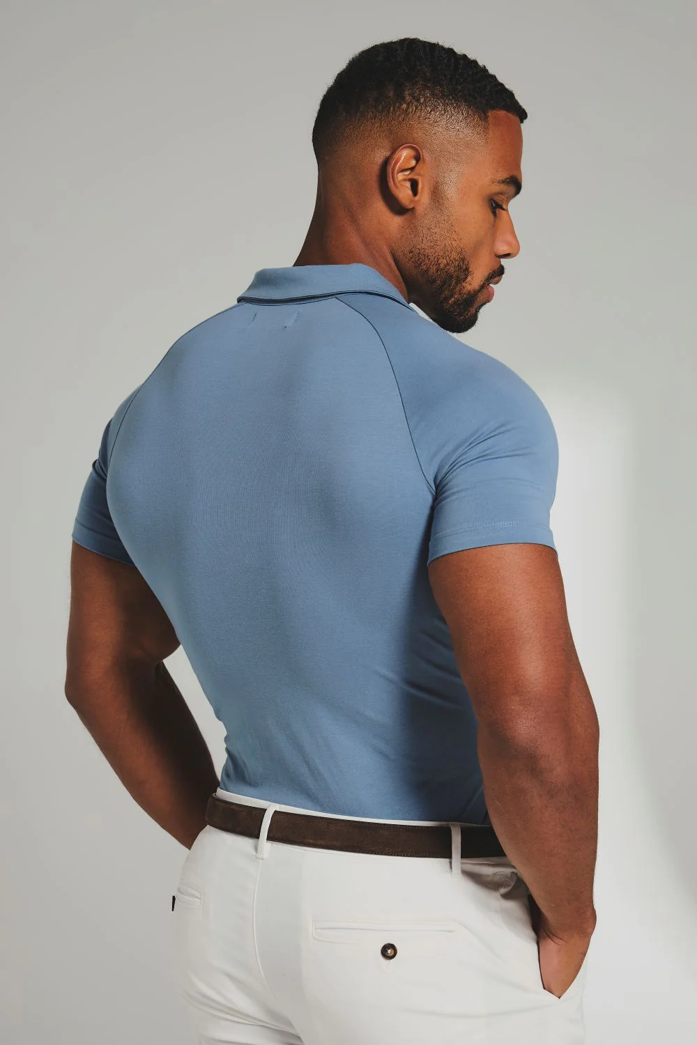 Essential Jersey Buttonless Polo Shirt in Airforce - Image 6