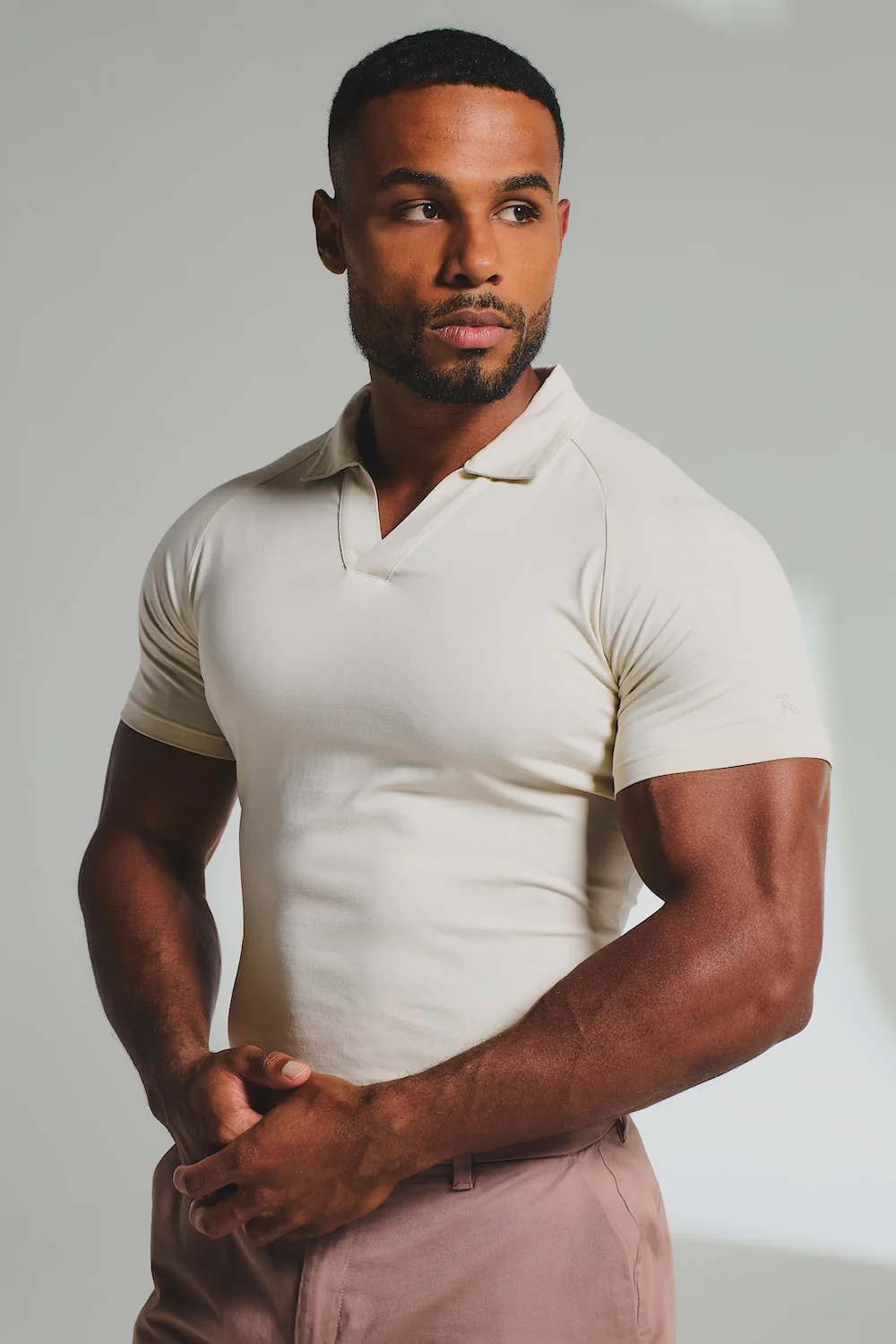 Essential Jersey Buttonless Polo Shirt in Alabaster - Image 4
