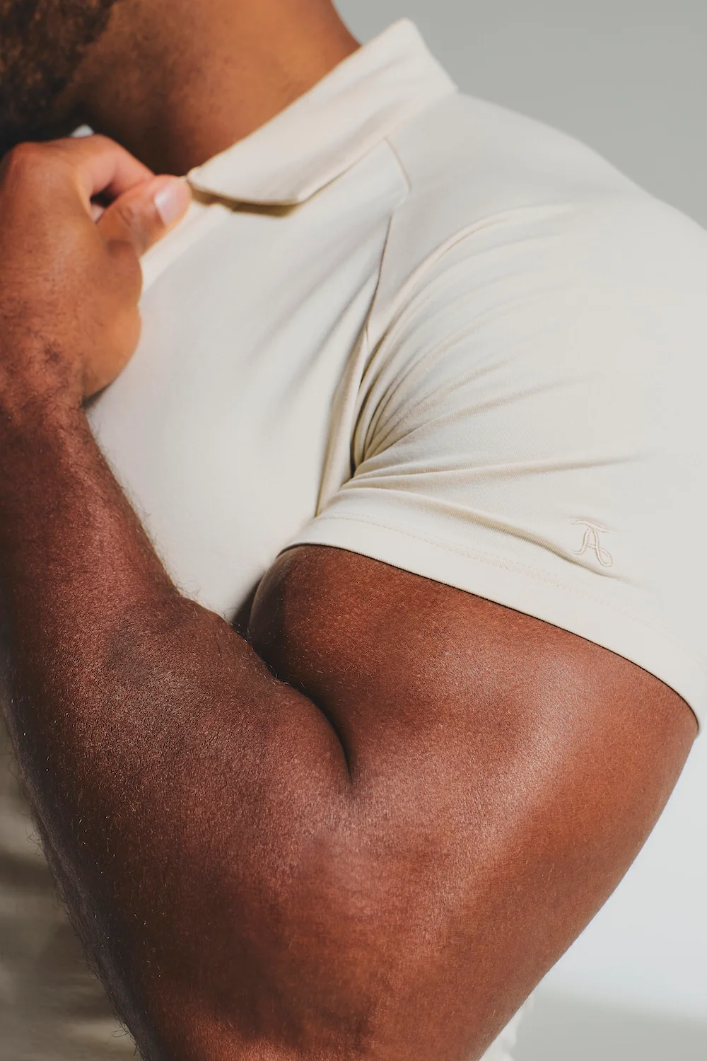 Essential Jersey Buttonless Polo Shirt in Alabaster - Image 6