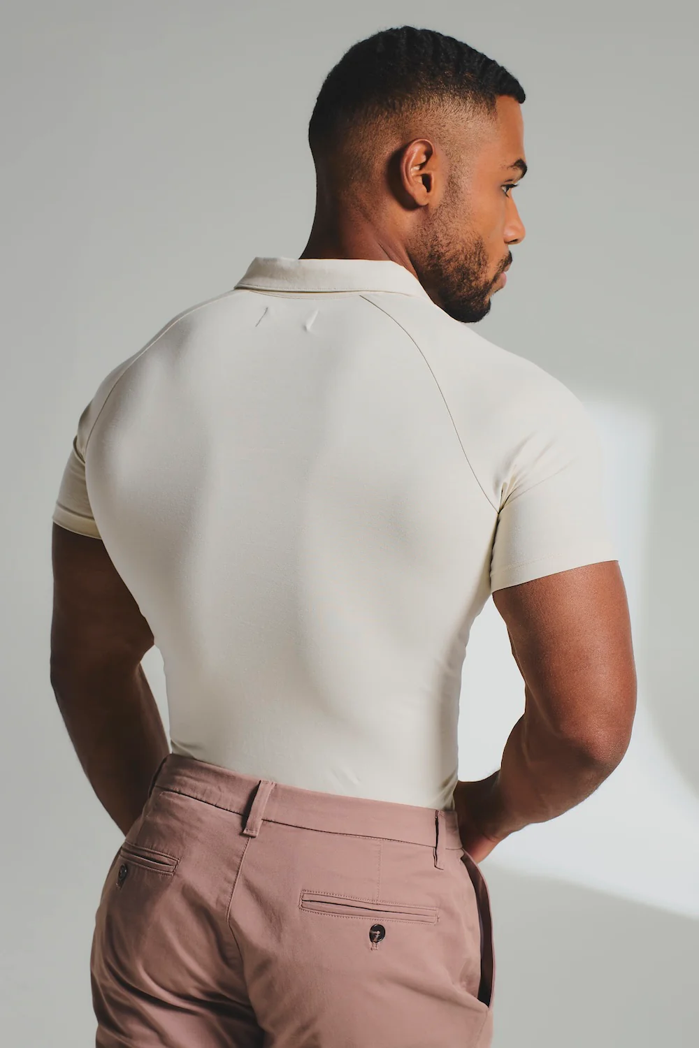 Essential Jersey Buttonless Polo Shirt in Alabaster - Image 7