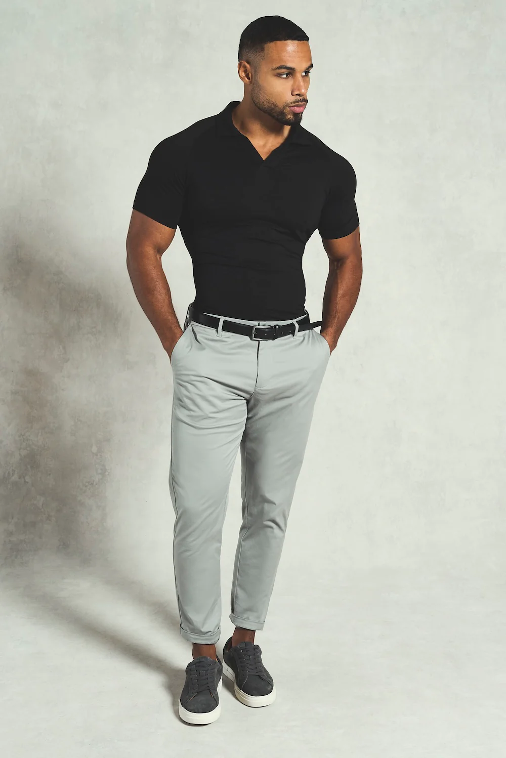 Essential Jersey Buttonless Polo Shirt in Black - Image 3