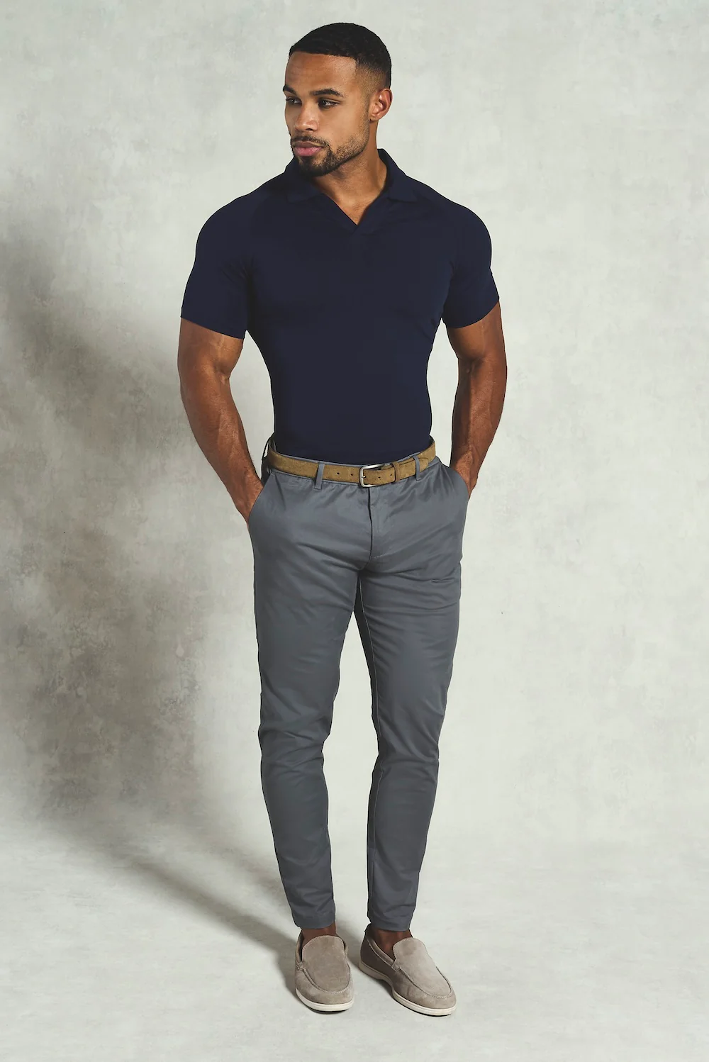 Essential Jersey Buttonless Polo Shirt in Navy - Image 3