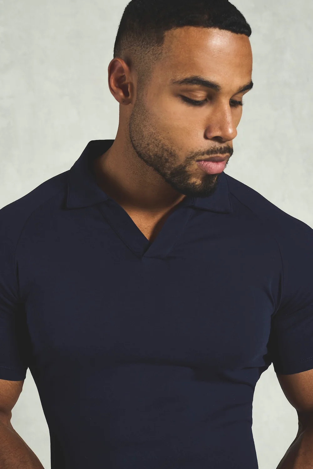 Essential Jersey Buttonless Polo Shirt in Navy - Image 4
