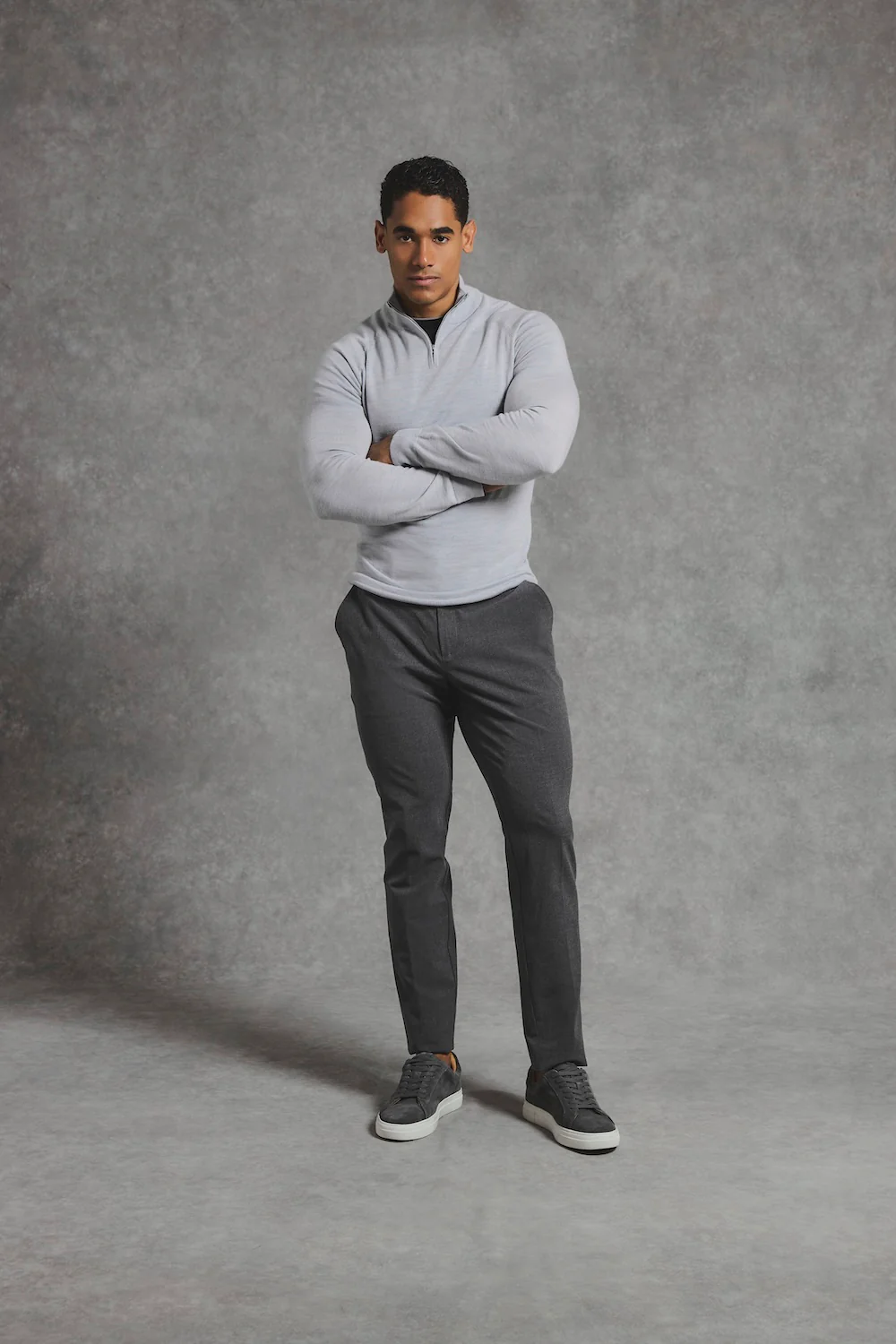 Extra Fine Merino Wool Half Zip Neck Jumper in Dove Grey - Image 3