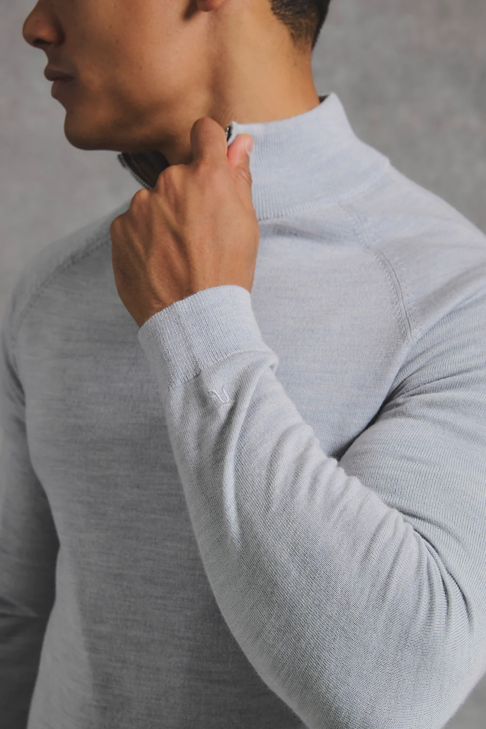 Extra Fine Merino Wool Half Zip Neck Jumper in Dove Grey - Image 5