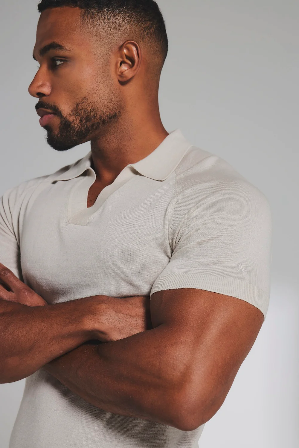 Extra Fine Merino Wool Knitted Open Collar Polo Shirt in Alabaster - Image 2