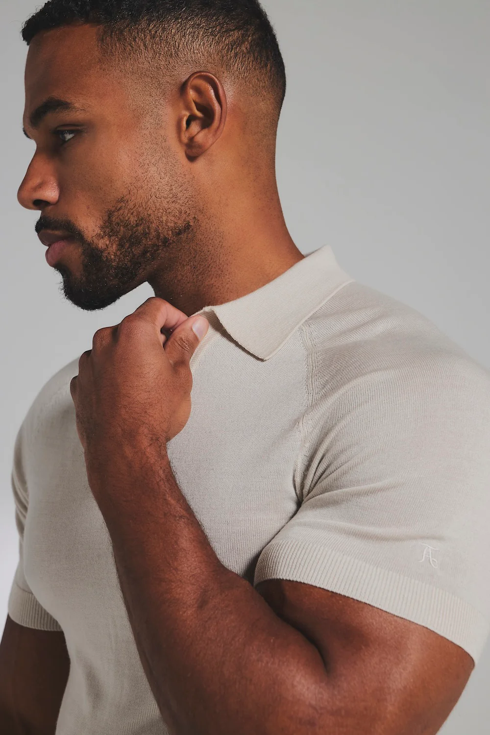 Extra Fine Merino Wool Knitted Open Collar Polo Shirt in Alabaster - Image 5