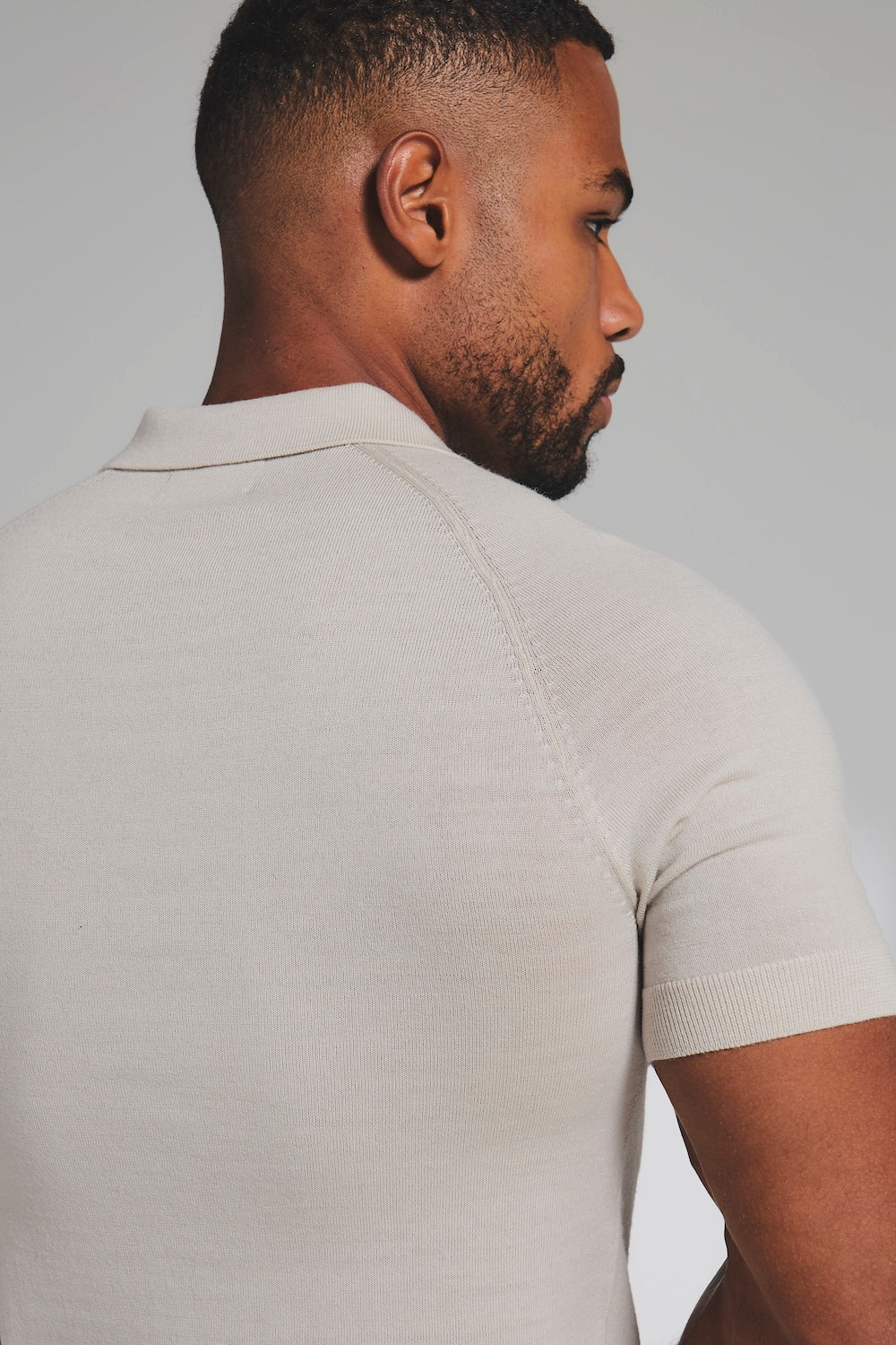 Extra Fine Merino Wool Knitted Open Collar Polo Shirt in Alabaster - Image 6