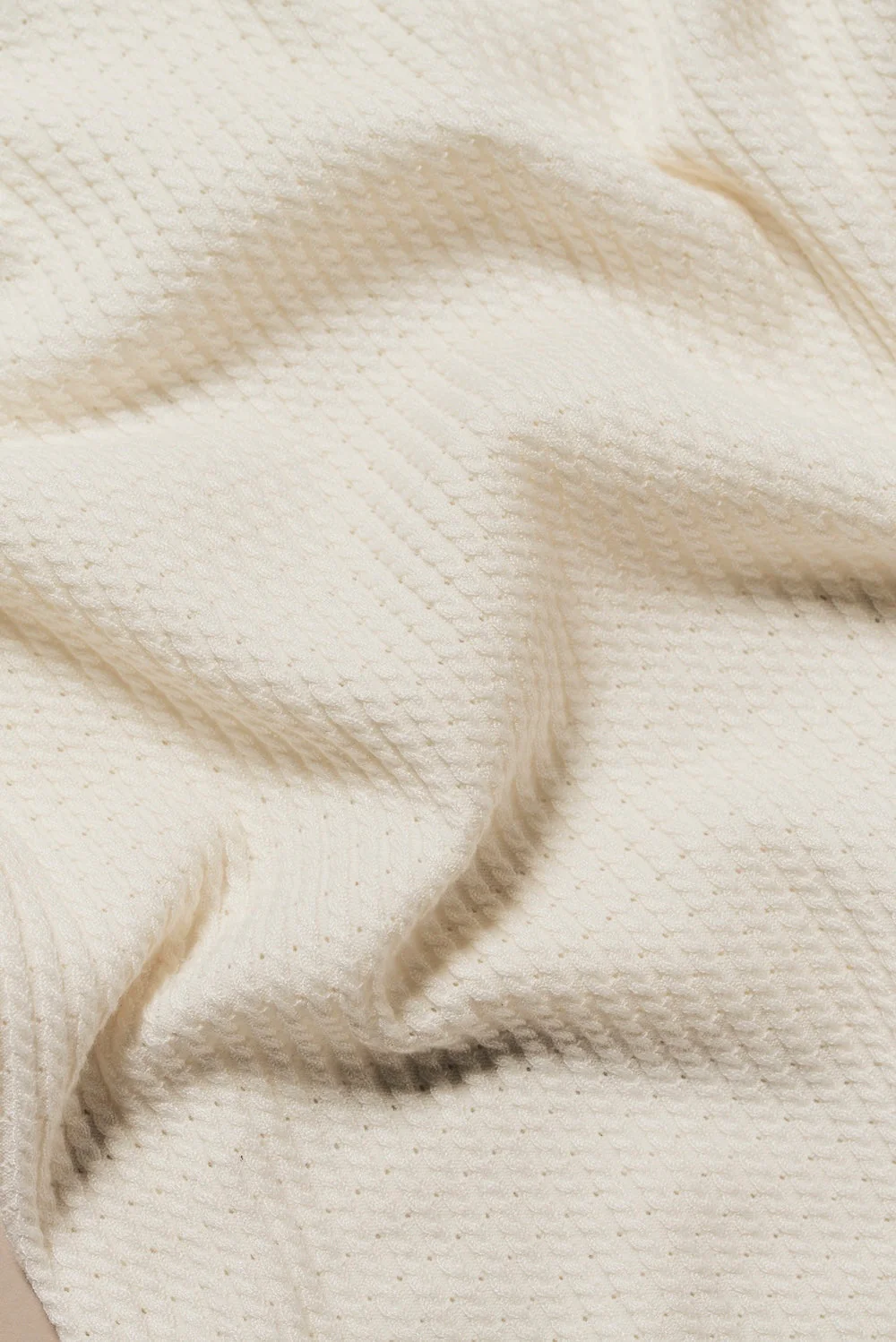 Fine Cable Knitted Open Collar Polo Shirt in Ecru - Image 7
