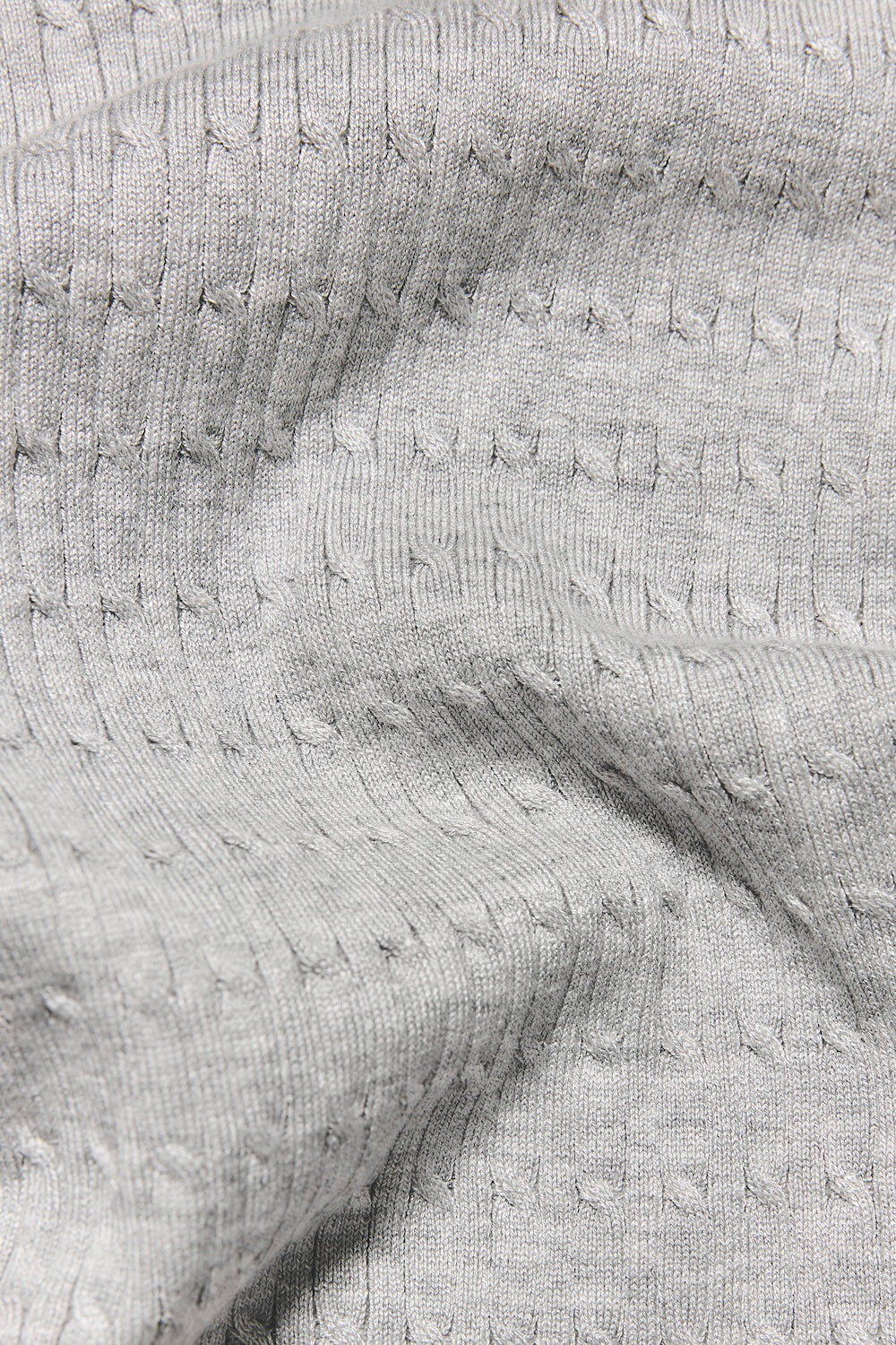 Fine Cable Knitted Polo Shirt in Light Grey Marl - Image 6