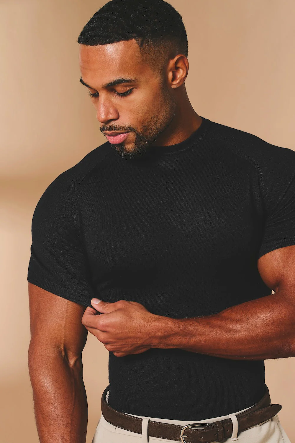 Fine Gauge Knitted T-Shirt in Black - Image 3