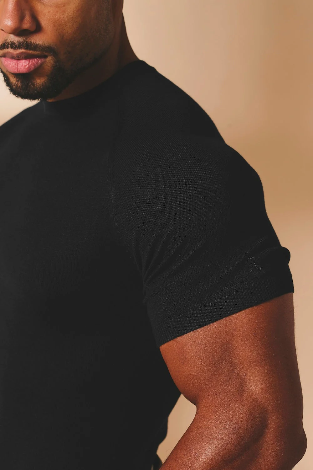 Fine Gauge Knitted T-Shirt in Black - Image 4