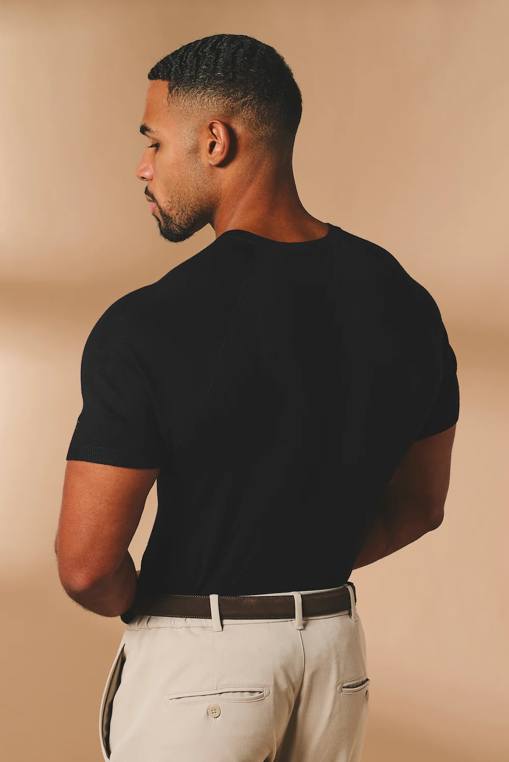 Fine Gauge Knitted T-Shirt in Black - Image 6