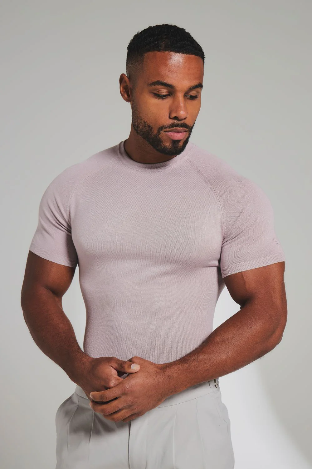 Fine Gauge Knitted T-Shirt in Dusky Pink - Image 2
