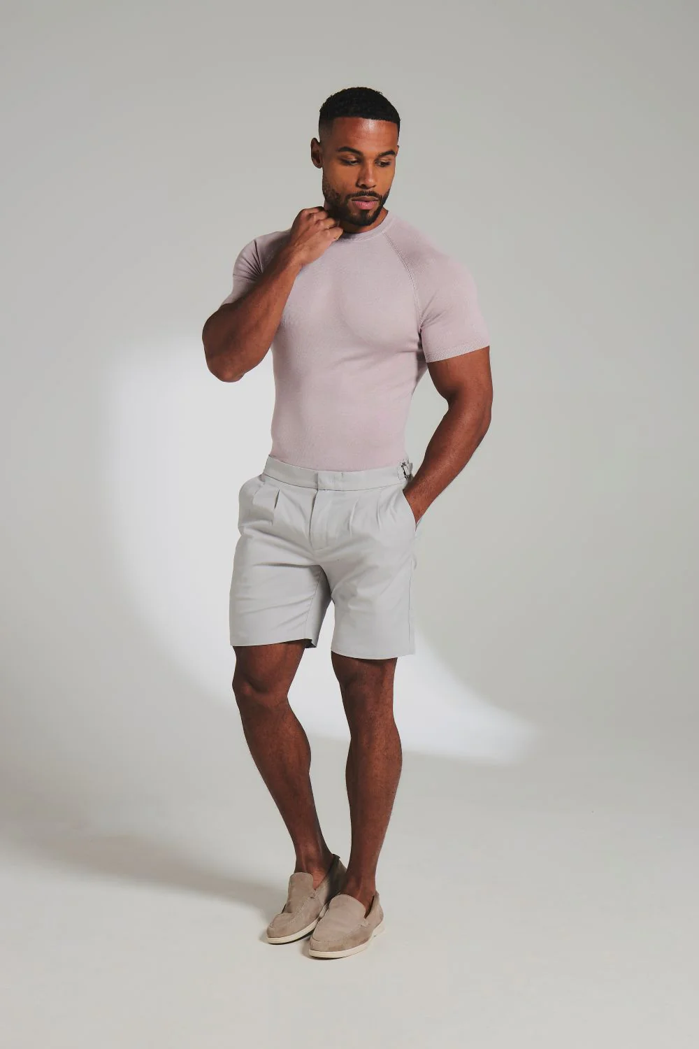 Fine Gauge Knitted T-Shirt in Dusky Pink - Image 3