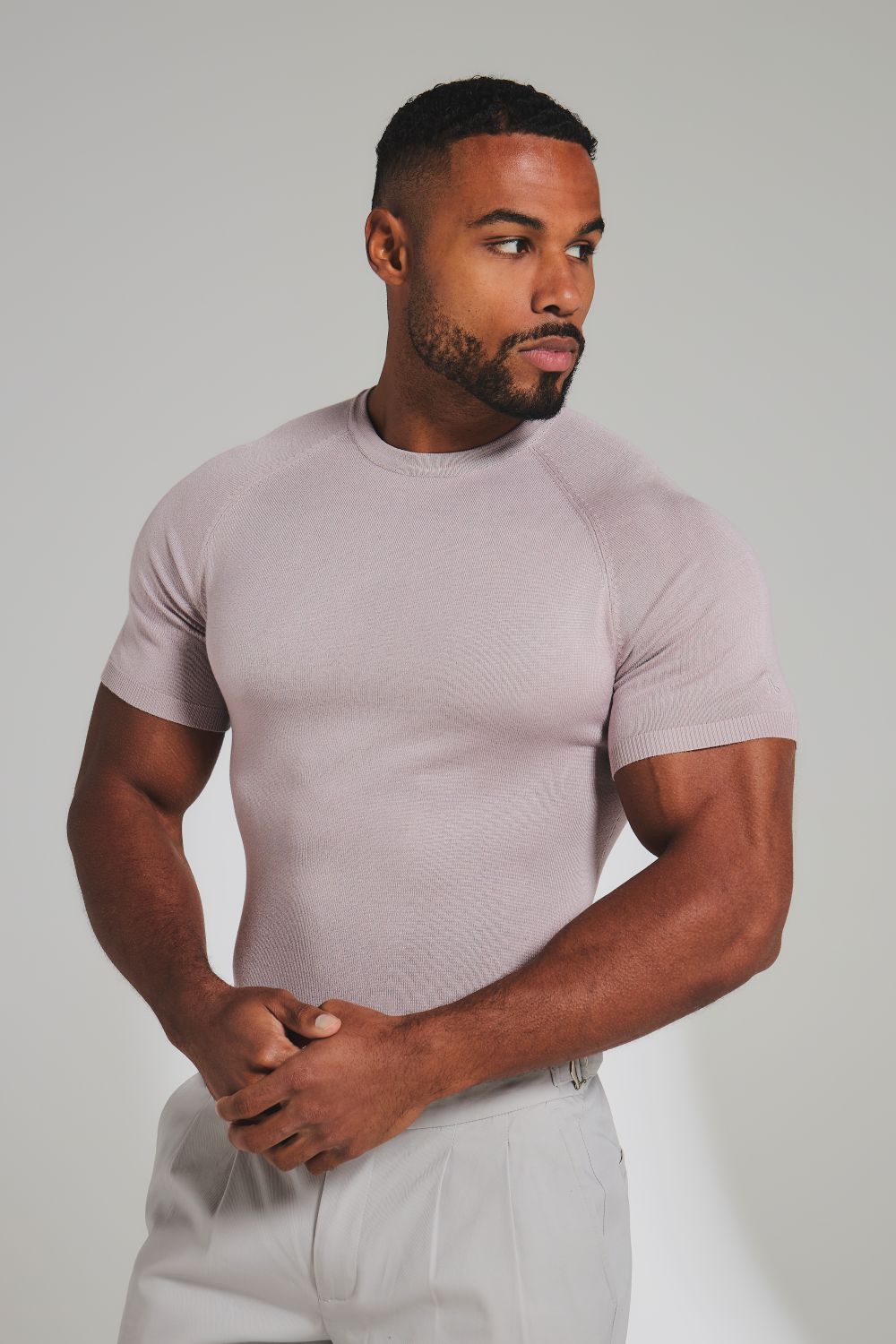 Fine Gauge Knitted T-Shirt in Dusky Pink - Image 5