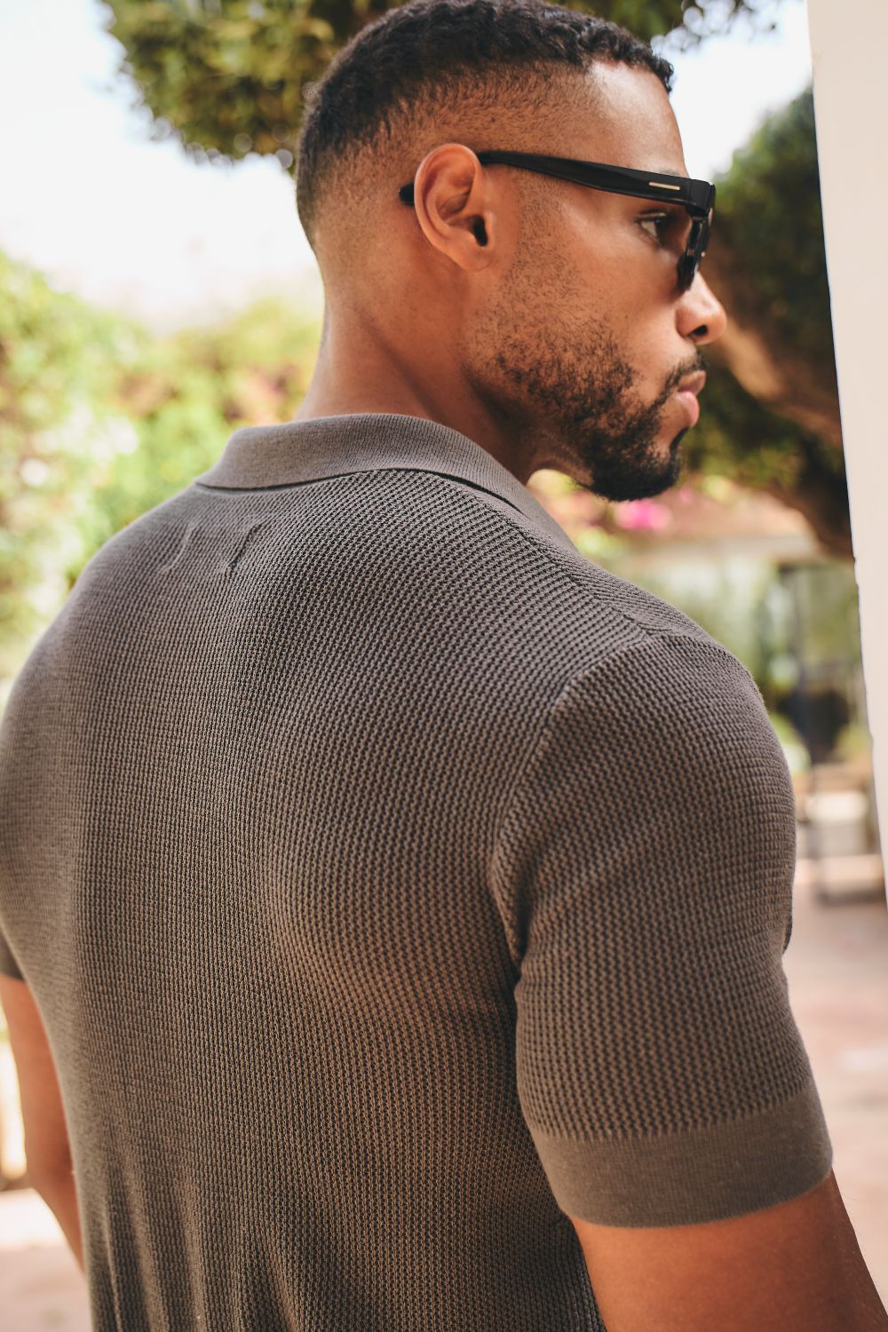 Fine Textured Cuban Collar Knitted Shirt in Dark Clay - Image 7