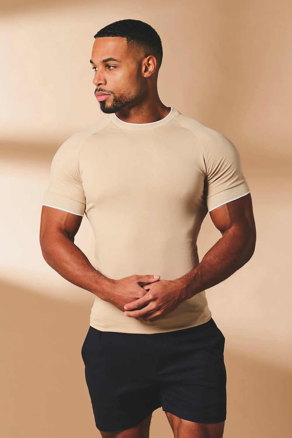 Fine Tipped T-Shirt in Stone and White - Image 2