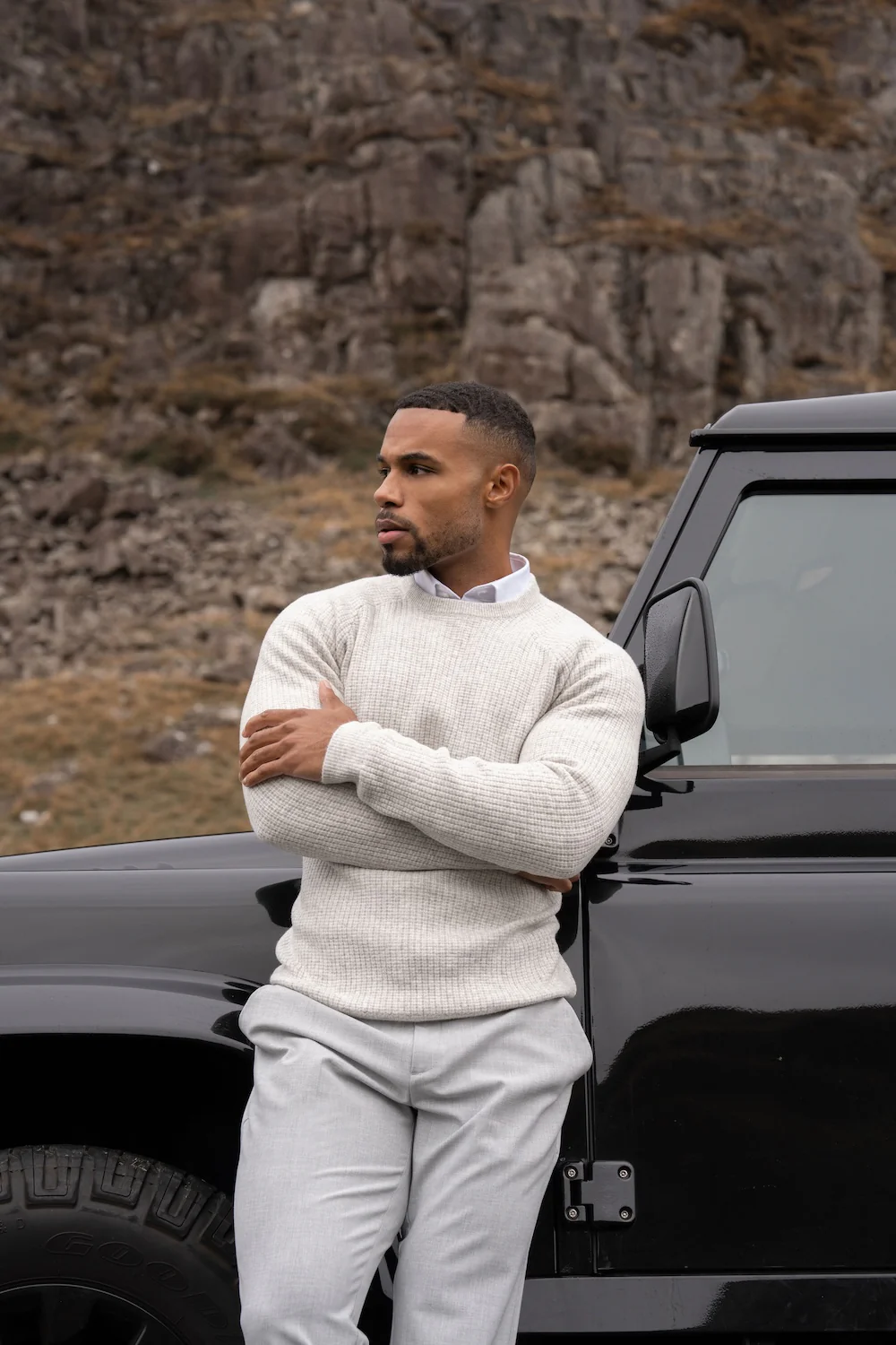 Fisherman Crew Neck Jumper in Soft Grey - Image 3