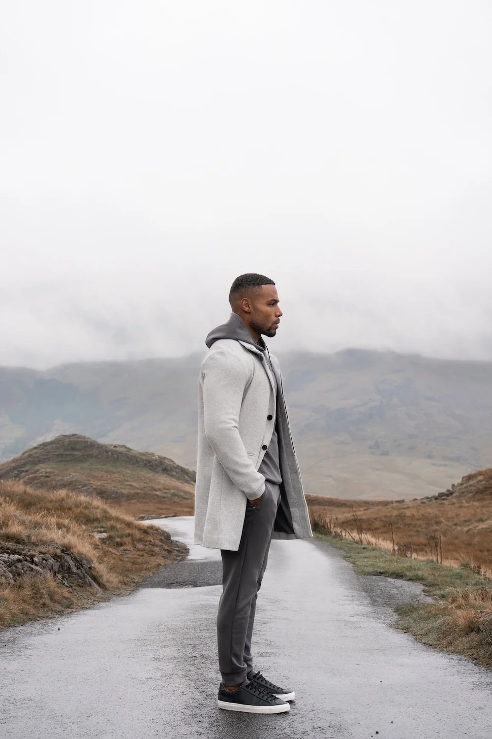 Funnel Neck Overcoat in Pale Grey - Image 2