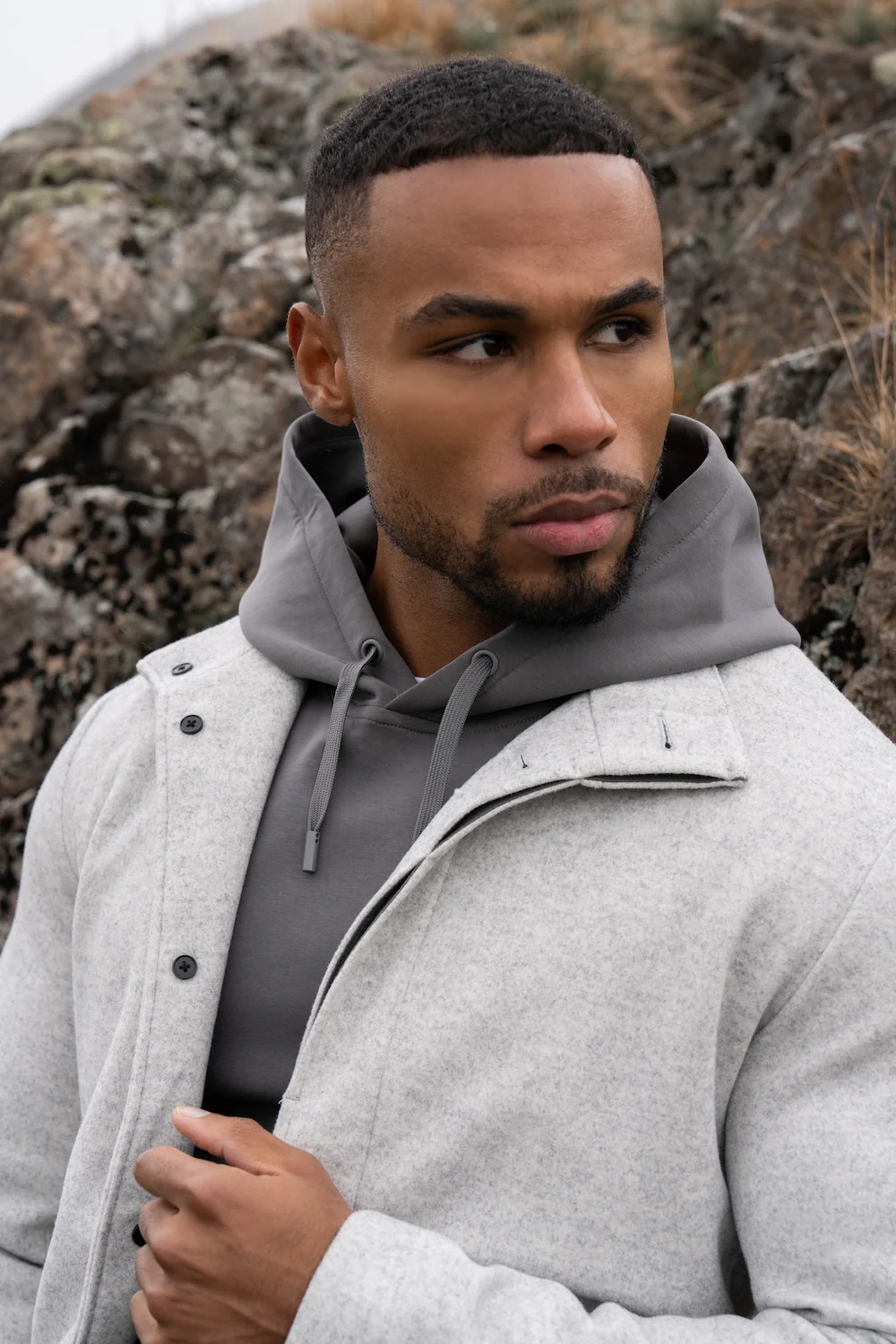 Funnel Neck Overcoat in Pale Grey - Image 3